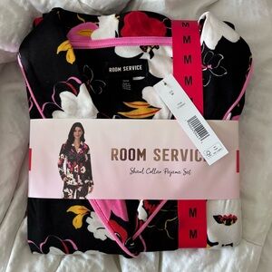 Room Service Black and Pink Floral Pajama Set